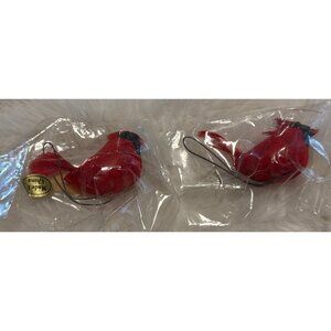 Set of 2 Mini Red Feathered Cardinal Bird Clip-on Christmas Ornaments